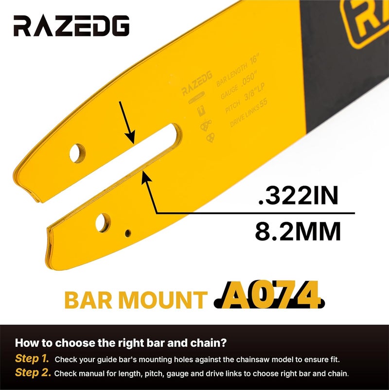 RazEdg 16 Inch Chainsaw Bar and Carbide Chain Combo, 3/8" LP Pitch, 050" Gauge, 55 Drive Links, Fits STIHL 021, MS 170 MS 180, MS 180 c, MS 210, MS 211, and More - S55 (1 bar + 1 carbide chain) - Image 3
